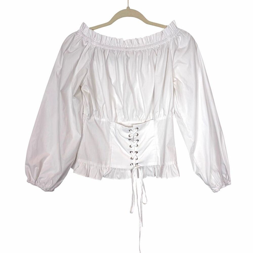 Scarlet Darkness Top Milkmaid Medium White Lace Up Peasant Off Shoulder Corset